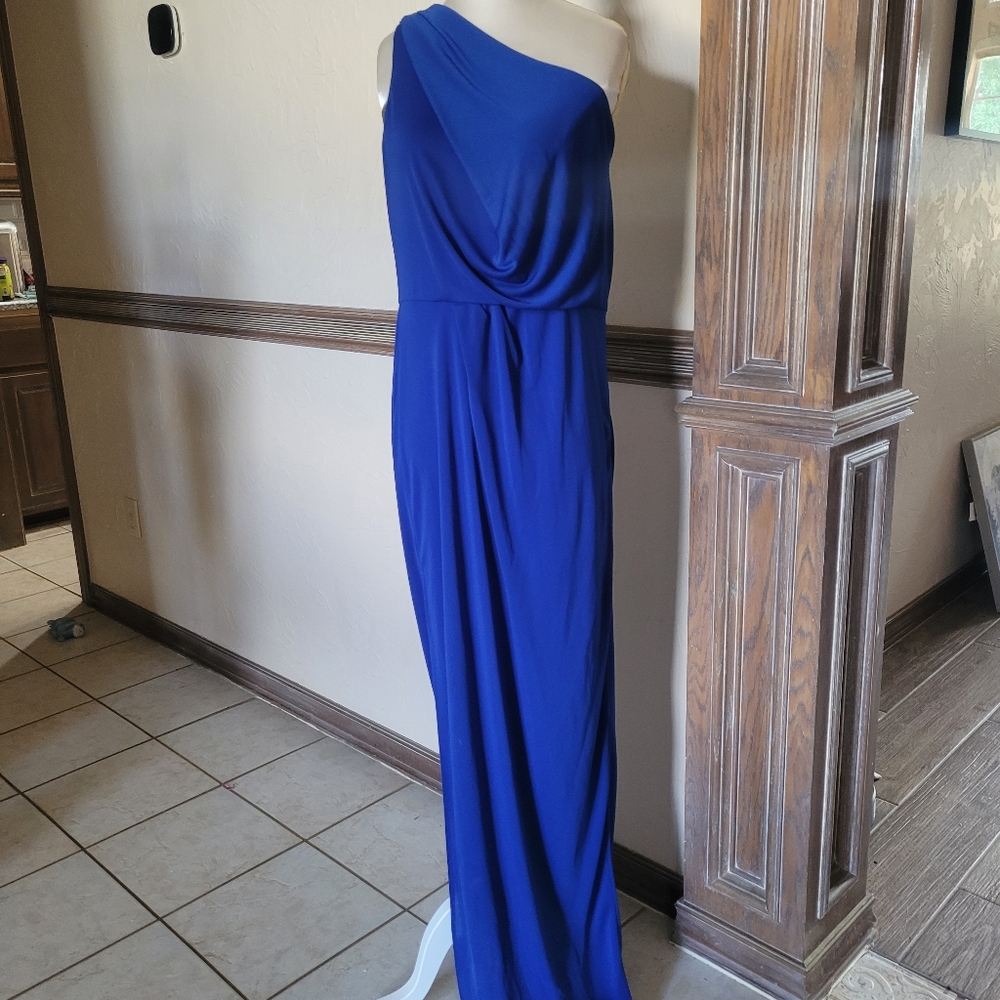 BCBGMAXAZRIA Snejana One Shoulder Royal Sapphire Evening Gown.  Size Large. NWT